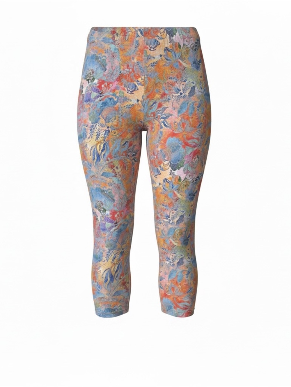 Soft Surroundings Floral Orange & Blue Capri Activewear Pull Up Leggings sz M
